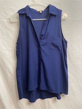 Marshalls Sleeveless Button-Front Blouse in Deep Blue